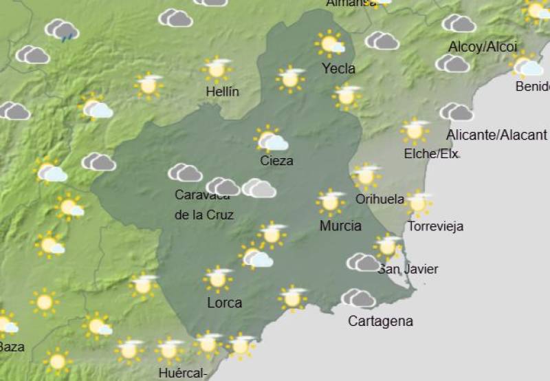 Rain and storms on Christmas Day: Murcia weekly weather forecast December 22-28