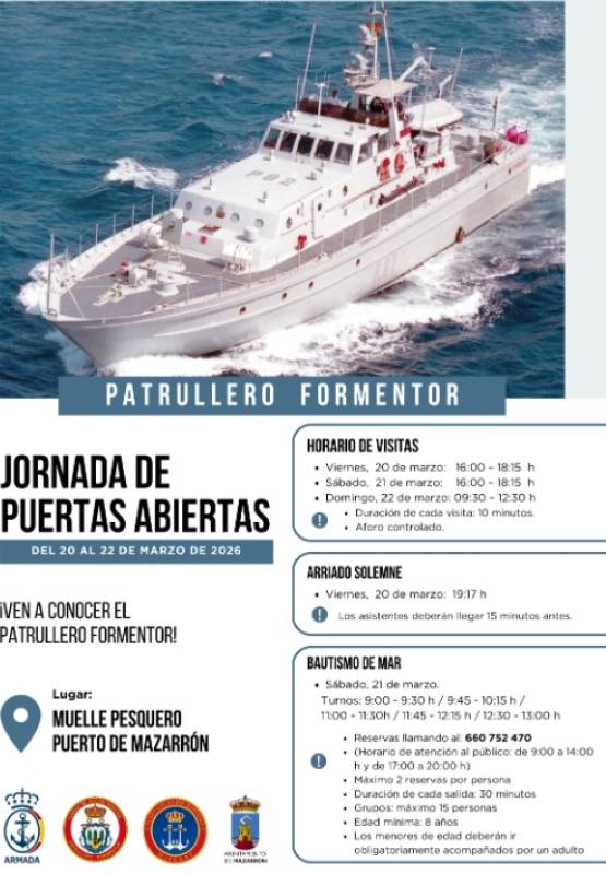 March 20 to 22 Visit a Spanish navy patrol ship in Puerto de Mazarrón!