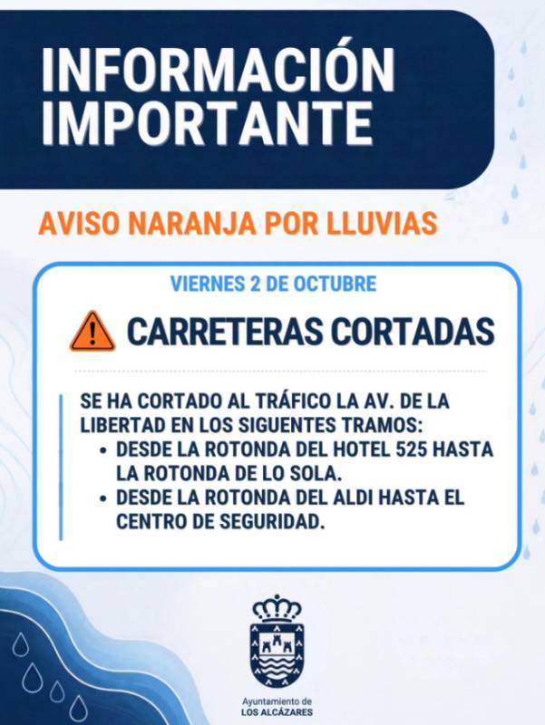 Orange weather alert closes facilities and roads in Los Alcázares